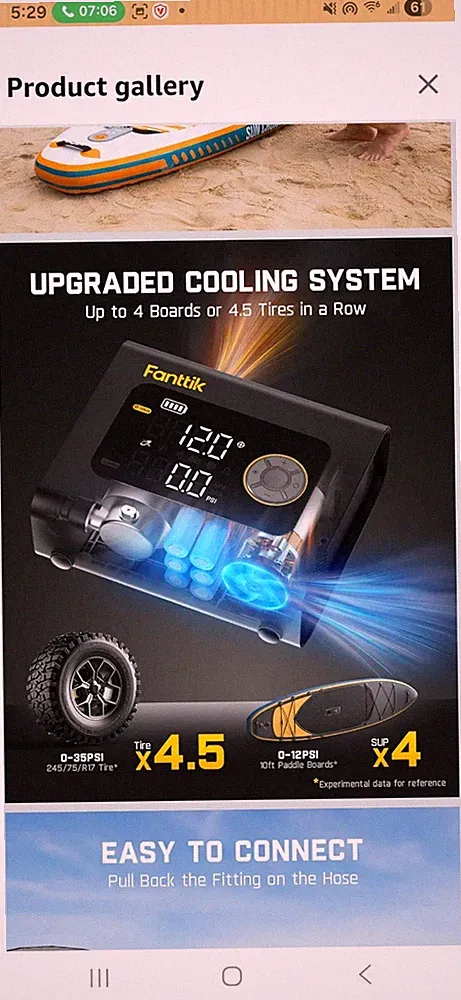 Fanttik S300 Portable Tire Inflator 75 Psi Air Compressor 12V DC